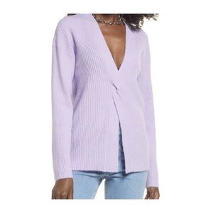 OPEN EDIT | Twist Front Lavender Purple Ribbed Knit Sweater | Size: M